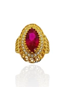 Yakut Taşlı Telkari Maraş Usulü Mekik 8 Ayar Altın Yüzük - 1