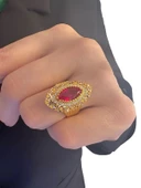 Yakut Taşlı Kalemli Maraş Usulü Mekik 8 Ayar Altın Yüzük - 2