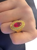 Yakut Taşlı Noktalı Motif Maraş Usulü Mekik 8 Ayar Altın Yüzük - 2
