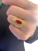 Yakut Taşlı Kalemli Maraş Usulü Mekik 8 Ayar Altın Yüzük - 2