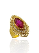 Yakut Taşlı Kalemli Maraş Usulü Mekik 8 Ayar Altın Yüzük - 1