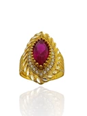 Yakut Taşlı Burgu Desenli Maraş Usulü Mekik 8 Ayar Altın Yüzük - 1