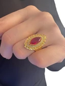 Yakut Taşlı Burgu Desenli Maraş Usulü Mekik 8 Ayar Altın Yüzük - 2