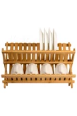 Nishev 2 Katlı Bambu Katlanabilir Tabaklık Bulaşıklık Büyük Boy Mutfak Bulaşık Kurutma Rafı 47x32 cm - 2