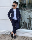 MODAVALS 4 PARÇA 6 DÜĞMELİ CEKETLİ ERKEK ÇOCUK TAKIM ELBİSE - BEYAZ TSHIRT - 7