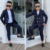 MODAVALS 4 PARÇA 6 DÜĞMELİ CEKETLİ ERKEK ÇOCUK TAKIM ELBİSE - BEYAZ TSHIRT - 5