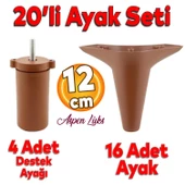 20'li Set Aspen Lüks Mobilya Kanepe Koltuk TV Ünitesi Yükseltici Destek Ayağı Ayakları 12 cm Kahve - 1