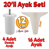 20'li Set Aspen Lüks Mobilya Kanepe Koltuk TV Ünitesi Yükseltici Destek Ayağı Ayakları 12 cm Krem - 1