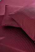 Nishev Nishev Basic Stripe Tek Kişilik Fitted Micro Saten Çarşaf ve 1 Yastık Kılıfı - Bordo - 1
