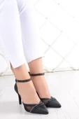 Erkan Saçmacı Kaylee Siyah Saten Fileli Taşlı Stiletto - 3