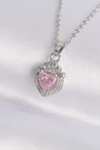 316L Çelik Zincir Gümüş Renk Pembe Zirkon Taşlı Rapunzel Kolye - TJ-BKO8691 - 2