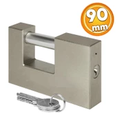 Kepenk İşyeri Kapısı Kilidi Yassı Kayar Milli Saten Asma Kilit Kapı Emniyet 90 mm 3 Anahtarlı Metal - 1