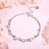 Yıldızlarla Parlayan 925 Ayar Gümüş Mini Boncuklu İkili Bileklik - 1