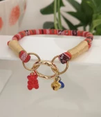 Büyük Kedi Köpek Boyun Tasması Bohem Kedi Kolyesi Yaylı Kilit 25cm - Kırmızı - 1