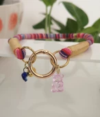 Büyük Kedi Köpek Boyun Tasması Bohem Kedi Kolyesi Yaylı Kilit 25cm - Pembe - 1
