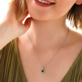 925 Ayar Gümüş Yeşil Taşlı Kalpli Kadın Kolye - 2