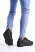 SLW151 Boost Bağcıklı Cilt Erkek Günlük Sneaker Ayakkabı ST Siyah - 3