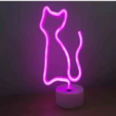 Neon Işıklı Kedi Lamba USB+Pil Dekoratif Aydınlatma - 1
