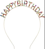 Rengarenk Kristal Taşlı Ekstra Lüks Gümüş Kaplama Happy Birthday Taç 16x17 cm - 1