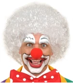 Beyaz Renk Kıvırcık Afro Bonus Peruk Saç ve Kırmızı Sünger Burun Seti - 1