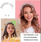 Kristal Taşlı Gümüş Birthday Girl Yazılı Doğum Günü Parti Tacı 19x11 cm - 1