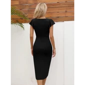 Lucky Life Kadın Kısa Kollu Kalp Yaka Yanlardan Lucky Life Kadın Büzgü Detay Midi Ithal Krep Elbise thumbnail 3