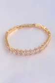 MuI MuI Vip Seri Pirinç Pembe Zirkon Taşlı Gold Renk Baget Model Bileklik - 1