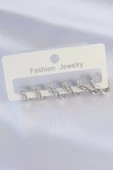 MuI MuI Pirinç Gümüş Renk Kalp Model Küpe Seti - 1