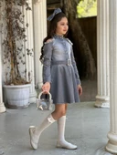 Uğurböceğiçocuk Omuz Taşlı Püsküllü Kız Çocuk 5 Parça Kot Elbise - 12