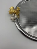 6'lı Kelebekli Yuvarlak Gümüş Çay ve Kahve Sunum Tepsisi, Dekoratif Servis Tepsisi 22cm Tek kişilik - 5
