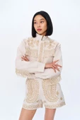 Nakış Detaylı Püsküllü Keten Ceket Naturel - 4