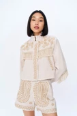 Nakış Detaylı Püsküllü Keten Ceket Naturel - 1