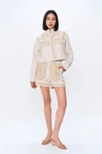 Nakış Detaylı Püsküllü Keten Ceket Naturel - 3