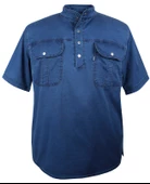 Erkek Büyük Beden 120 Kilo-178 Kilo Arası İçin Uygun Kısa Kol Kot Gömlek Dekons DeepBlue - 1