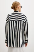 Poplin Çizgili Gömlek Ekru thumbnail 6