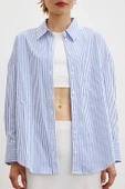 Çizgili Poplin Gömlek Mavi thumbnail 4
