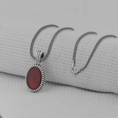 Kırmızı Akik Taşlı Oval 925 Ayar Erkek Gümüş Kolye thumbnail 1