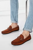 Hakiki Deri Nubuk Tokalı Erkek Taba Loafer Ayakkabı - 1