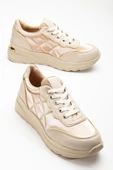 Paraşüt Malzeme Kalın Taban Bağlı Bej Kadın Spor Ayakkabı thumbnail 1