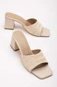 Hasır ve Düz Tekbant Bej Kadın Topuklu Terlik thumbnail 1