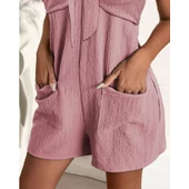 Lucky Life Kadın Kolsuz Askı Aksesuarlı önü Bağlama Detay Salopet şort Tulum - 4