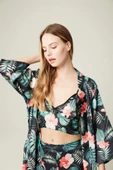 Saten Sabahlık Büstiyer Pantolon 3'lü Takım Ashley Darkgreenflower - 2