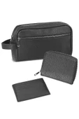 Vegan Siyah El Çantası ve Fermuarlı Cüzdan & Kartlık Seti  Siyah thumbnail 1
