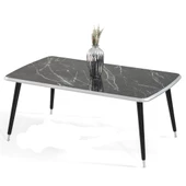 60x100 cm Lüx Ayaklı Orta Sehpa Siyah Mermer Gümüş Kenarlı A6 - 1