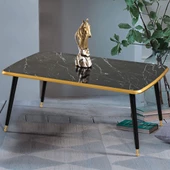 60x100 cm Lüx Ayaklı Orta Sehpa Siyah Mermer Altın Kenarlı A7 - 2