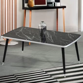 60x100 cm Lüx Ayaklı Orta Sehpa Siyah Mermer Gümüş Kenarlı A6 - 2