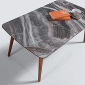 60x100 cm Ahşap Ayaklı Orta Sehpa Bej Mermer A5 - 2