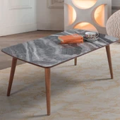 60x100 cm Ahşap Ayaklı Orta Sehpa Bej Mermer A5 - 1