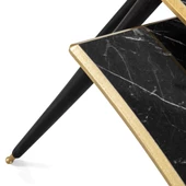 3'Lü Siyah Mermer Dikdörtgen Ahşap Zigon Altın Kenarlı Sehpa Lüx Ayaklı E7 - 4