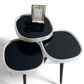 3'Lü Siyah Aynalı Yuvarlak Zigon Sehpa Gümüş Çerçeveli Ahşap Lüx Ayaklı D2 - 2